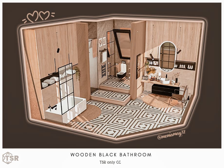 Скриншот мода Ванная комната Wooden Black CC (лот)
